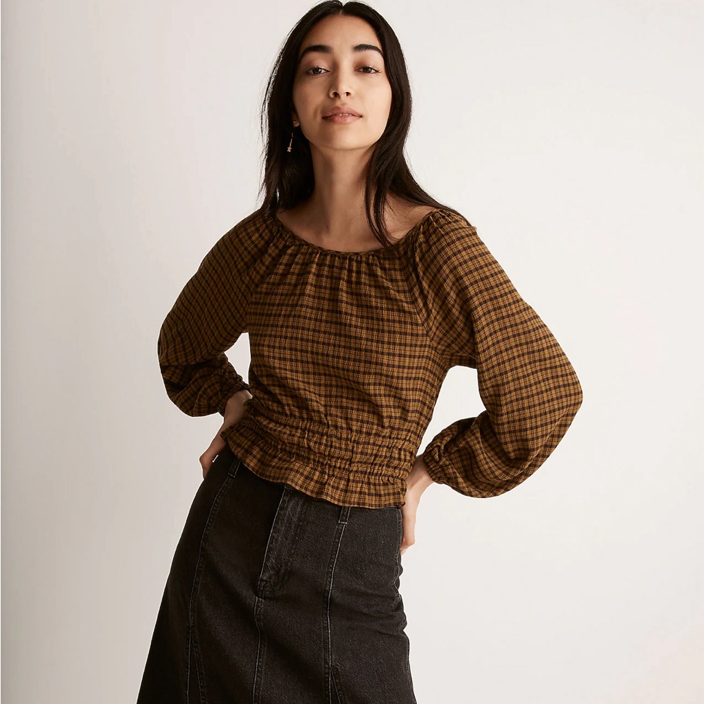 Madewell Tie-Back Cutout Top In Plaid